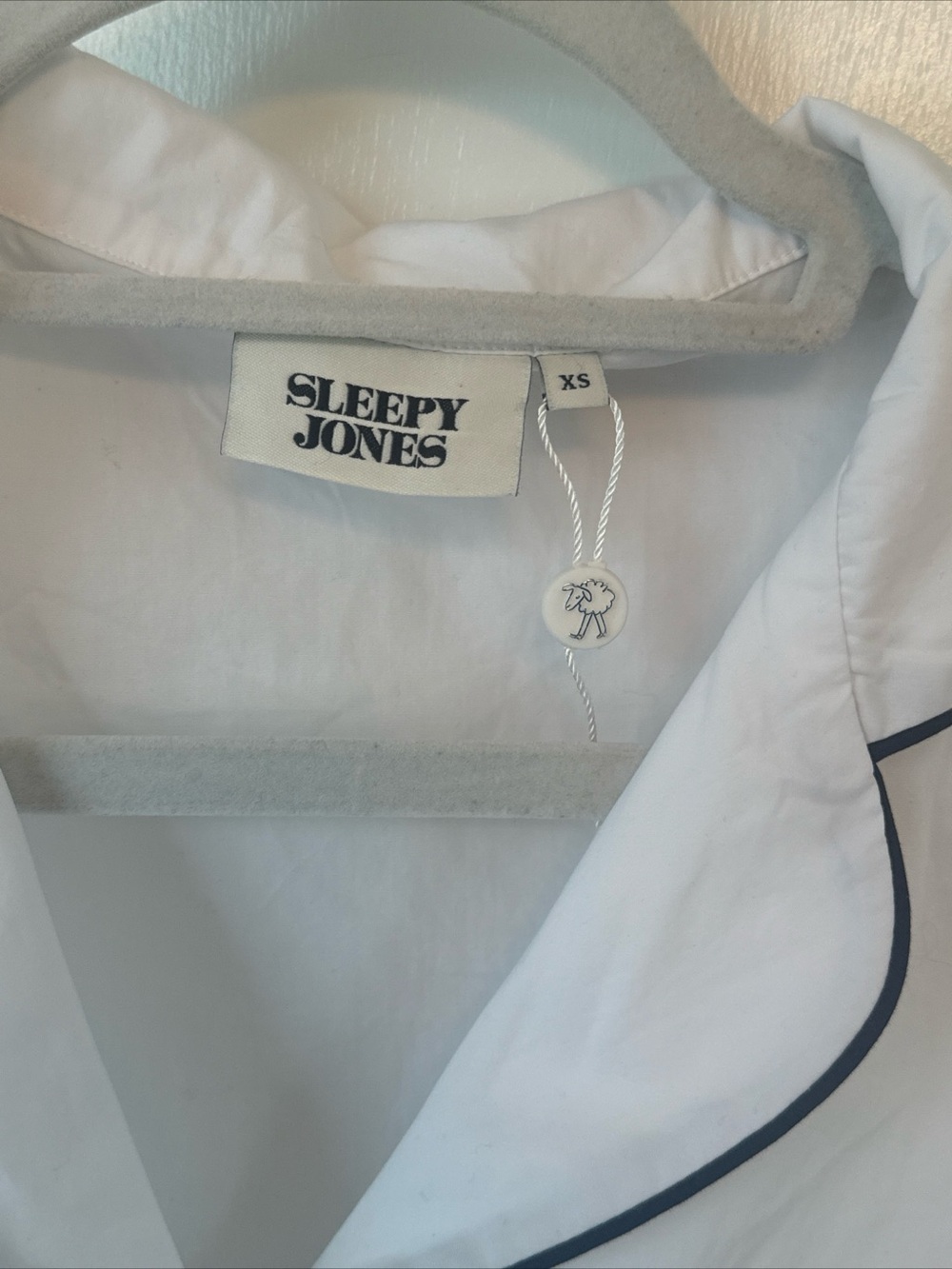 100% Cotton Sleepy Jones Marina Pajama Set Women’s Xs White Navy Piping Nwot — image 4 of 8